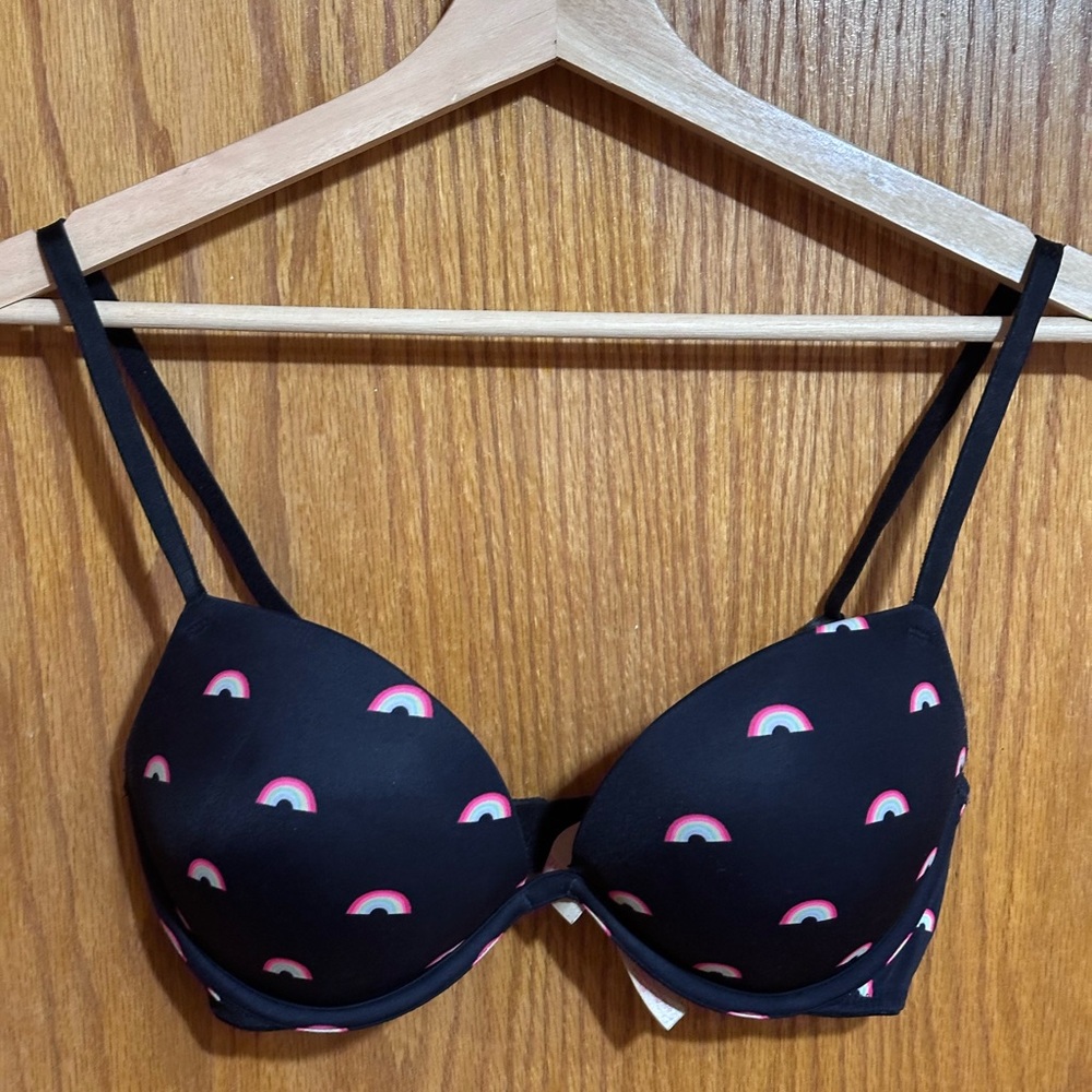 PINK Victoria's Secret Black Bra with Rainbow Accents Sz 32D